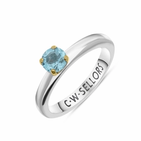 9ct Yellow Gold Sterling Silver Aquamarine Stepping Stones 5mm Round Claw Set Ring