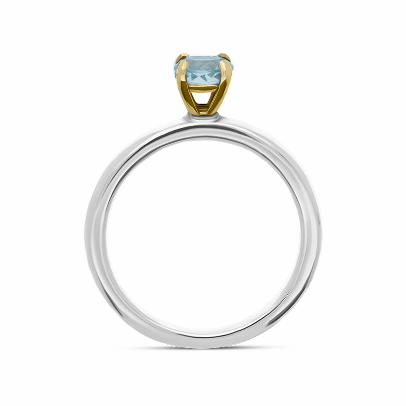 9ct Yellow Gold Sterling Silver Aquamarine Stepping Stones 5mm Round Claw Set Ring