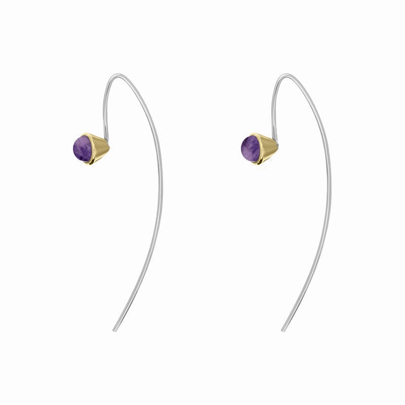 9ct Yellow Gold Sterling Silver Blue John Stepping Stones 5mm Round Hook Earrings