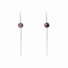 9ct Yellow Gold Sterling Silver Blue John Stepping Stones 5mm Round Hook Earrings
