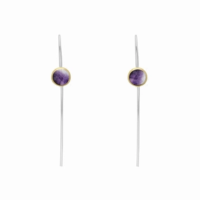 9ct Yellow Gold Sterling Silver Blue John Stepping Stones 5mm Round Hook Earrings