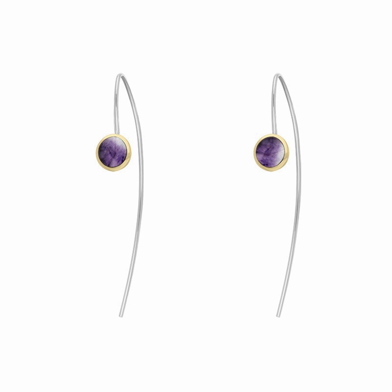 9ct Yellow Gold Sterling Silver Blue John Stepping Stones 5mm Round Hook Earrings