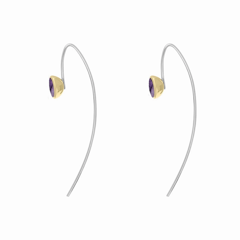 9ct Yellow Gold Sterling Silver Blue John Stepping Stones 5mm Round Hook Earrings