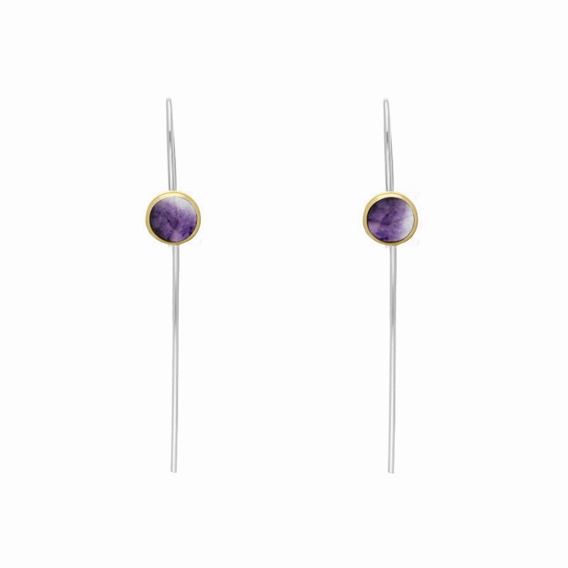 9ct Yellow Gold Sterling Silver Blue John Stepping Stones 5mm Round Hook Earrings