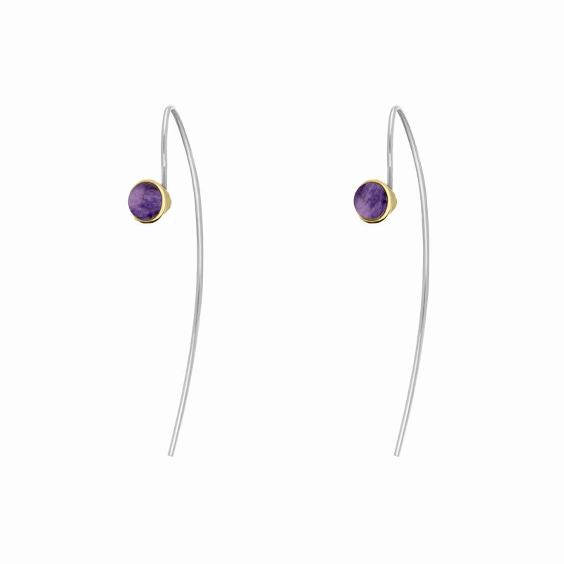 9ct Yellow Gold Sterling Silver Blue John Stepping Stones 5mm Round Hook Earrings