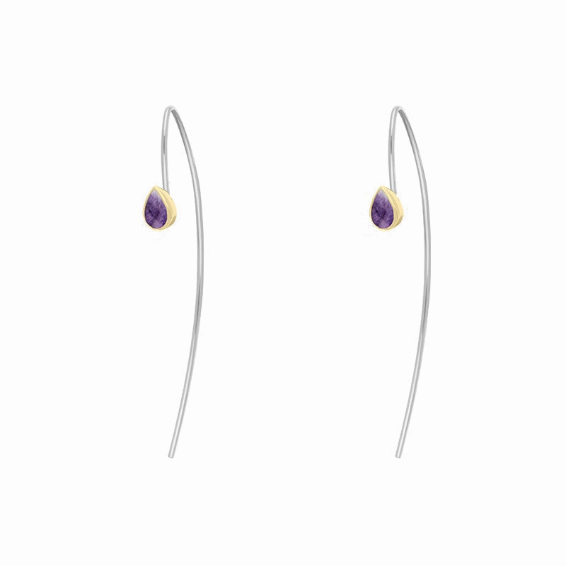 9ct Yellow Gold Sterling Silver Blue John Stepping Stones 5x7mm Pear Drop Hook Earrings