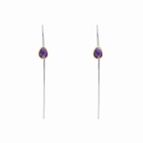 9ct Yellow Gold Sterling Silver Blue John Stepping Stones 5x7mm Pear Drop Hook Earrings