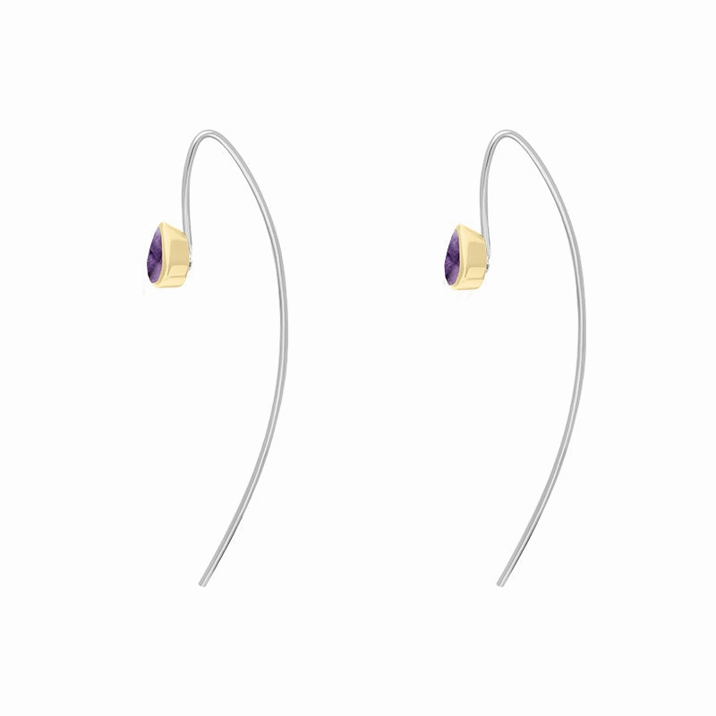 9ct Yellow Gold Sterling Silver Blue John Stepping Stones 5x7mm Pear Drop Hook Earrings