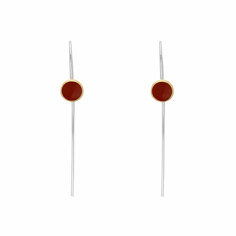 9ct Yellow Gold Sterling Silver Carnelian Stepping Stones 5mm Round Hook Earrings
