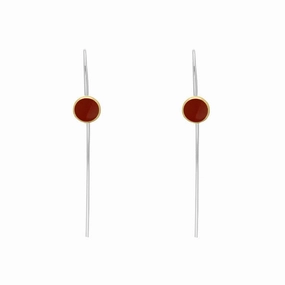 9ct Yellow Gold Sterling Silver Carnelian Stepping Stones 5mm Round Hook Earrings