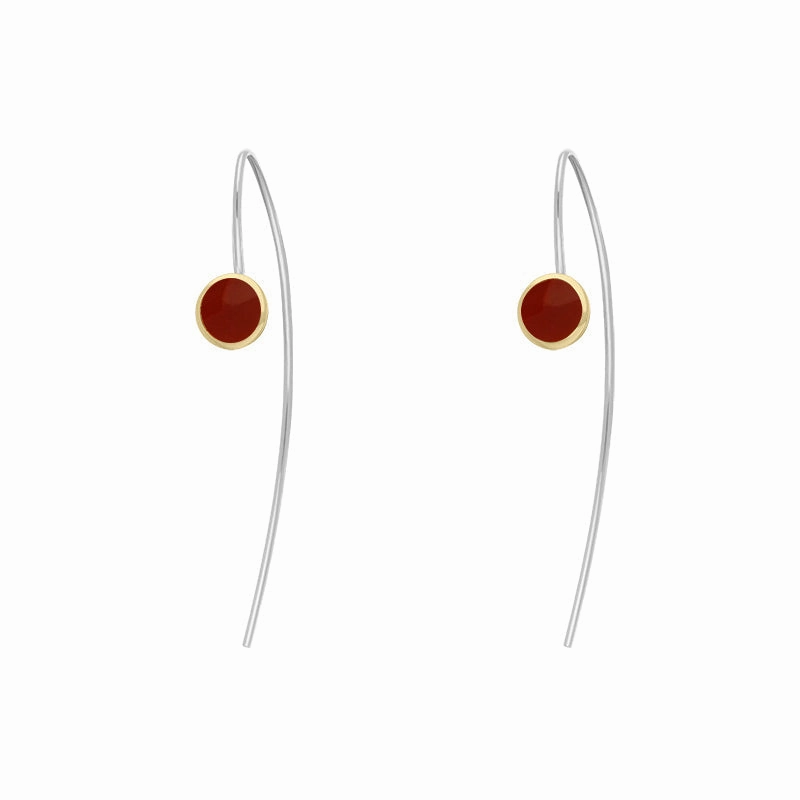 9ct Yellow Gold Sterling Silver Carnelian Stepping Stones 5mm Round Hook Earrings