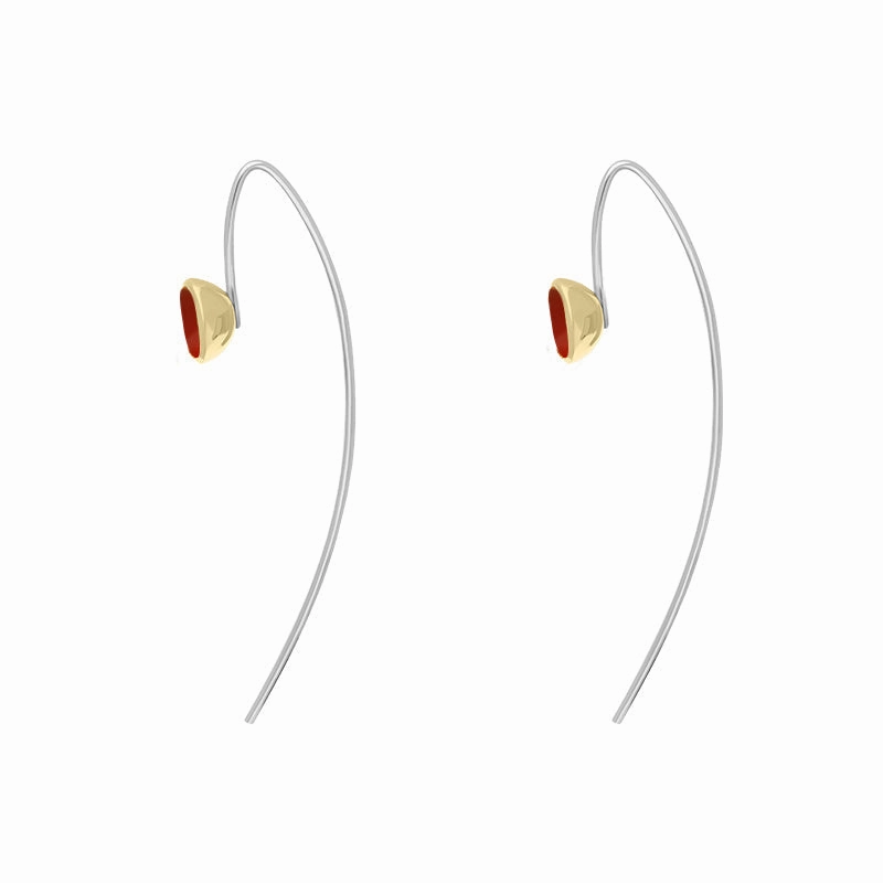 9ct Yellow Gold Sterling Silver Carnelian Stepping Stones 5mm Round Hook Earrings