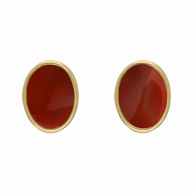 9ct Yellow Gold Sterling Silver Carnelian Stepping Stones 6x8mm Oval Stud Earrings