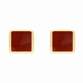 9ct Yellow Gold Sterling Silver Carnelian Stepping Stones Square Stud Earrings