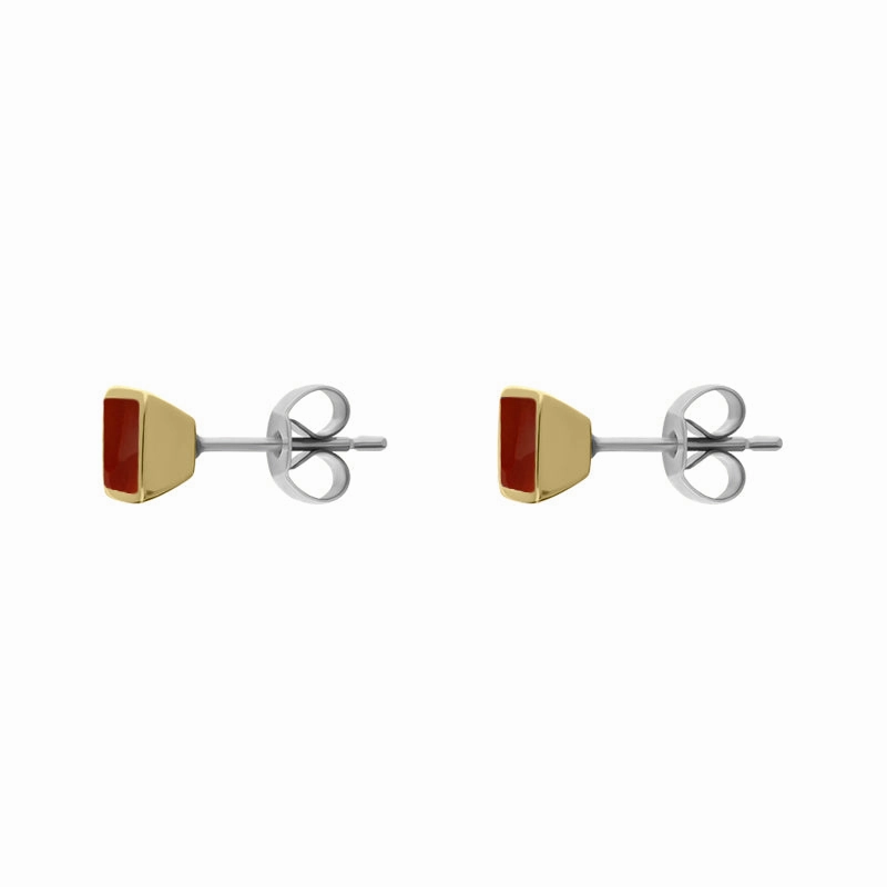 9ct Yellow Gold Sterling Silver Carnelian Stepping Stones Square Stud Earrings