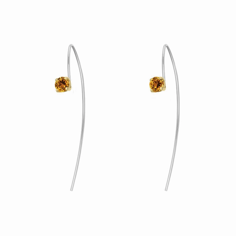 9ct Yellow Gold Sterling Silver Citrine Stepping Stones 5mm Round Claw Set Hook Earrings
