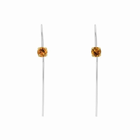 9ct Yellow Gold Sterling Silver Citrine Stepping Stones 5mm Round Claw Set Hook Earrings
