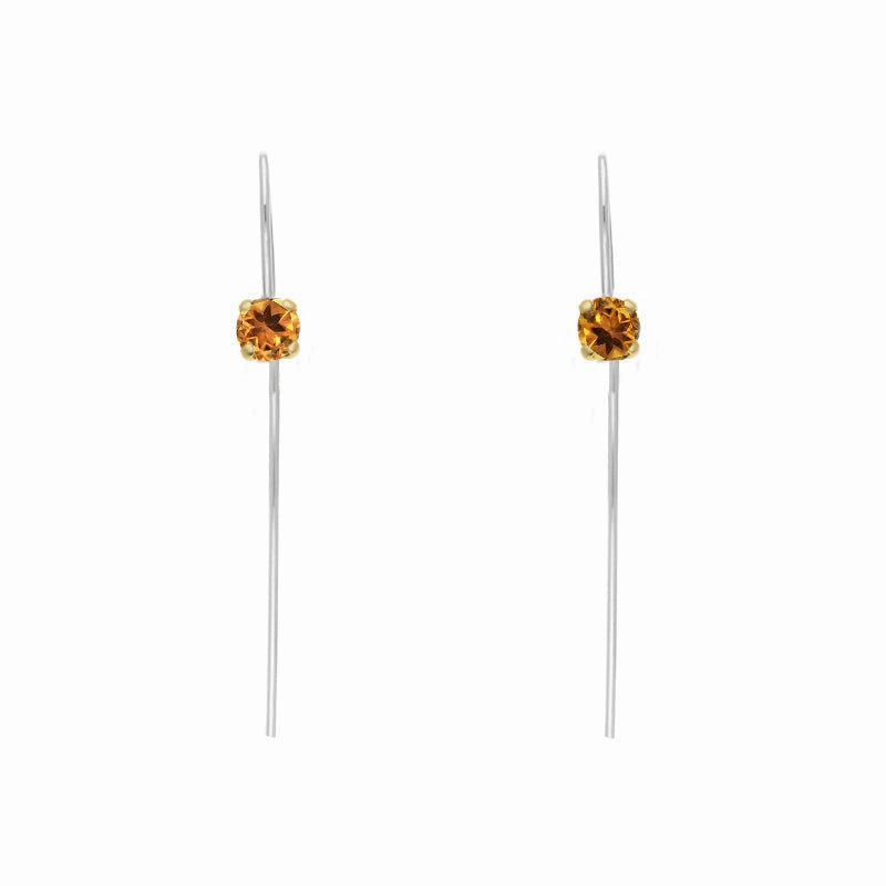 9ct Yellow Gold Sterling Silver Citrine Stepping Stones 5mm Round Claw Set Hook Earrings