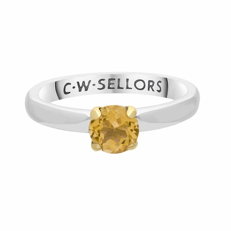 9ct Yellow Gold Sterling Silver Citrine Stepping Stones 5mm Round Claw Set Ring