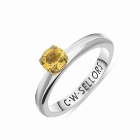 9ct Yellow Gold Sterling Silver Citrine Stepping Stones 5mm Round Claw Set Ring