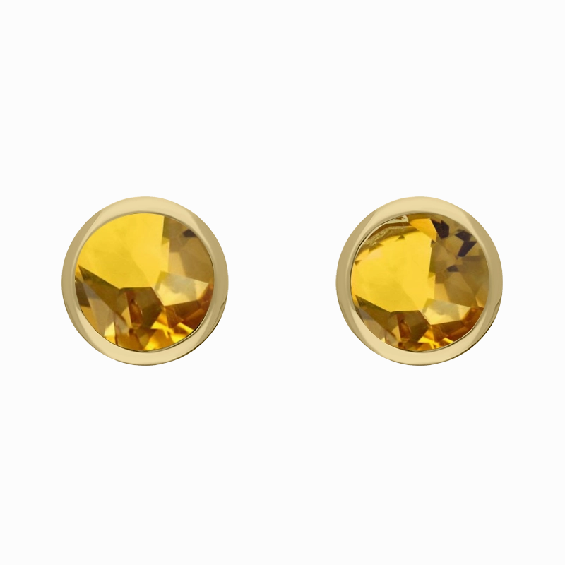 9ct Yellow Gold Sterling Silver Citrine Stepping Stones 5mm Round Stud Earrings