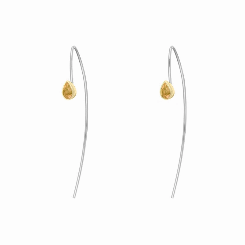 9ct Yellow Gold Sterling Silver Citrine Stepping Stones 5x7mm Pear Drop Hook Earrings