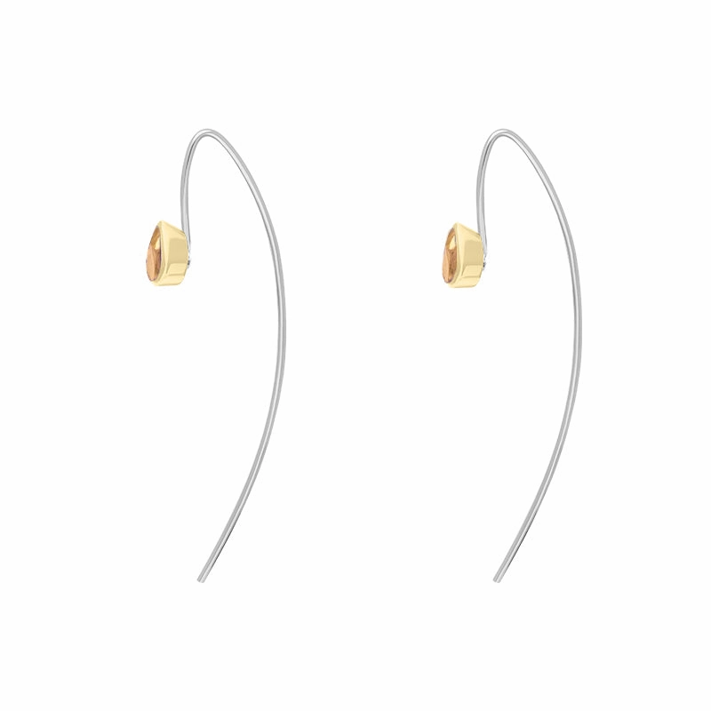 9ct Yellow Gold Sterling Silver Citrine Stepping Stones 5x7mm Pear Drop Hook Earrings