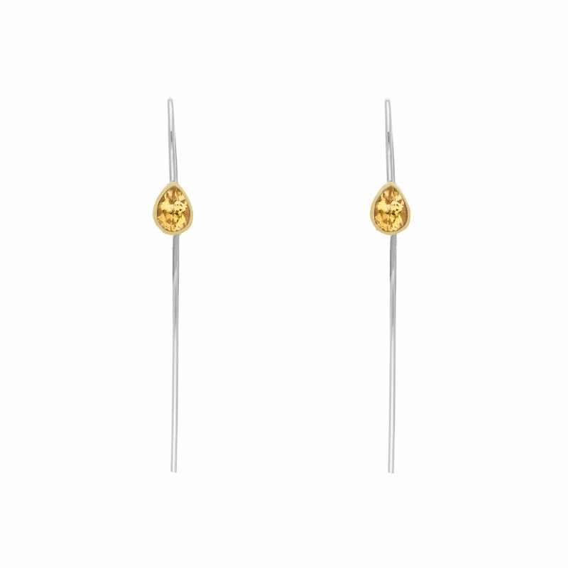 9ct Yellow Gold Sterling Silver Citrine Stepping Stones 5x7mm Pear Drop Hook Earrings