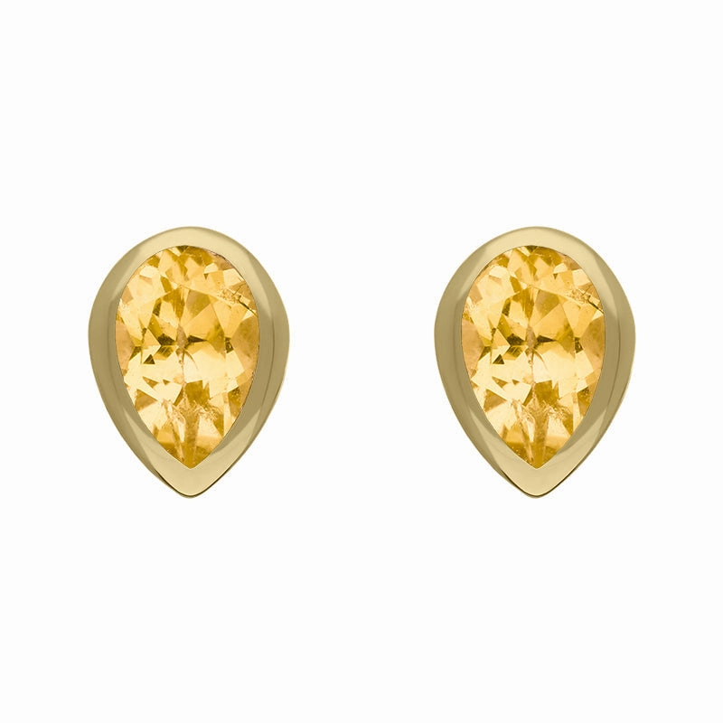 9ct Yellow Gold Sterling Silver Citrine Stepping Stones 5x7mm Pear Stud Earrings