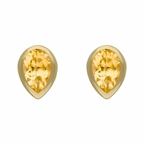 9ct Yellow Gold Sterling Silver Citrine Stepping Stones 5x7mm Pear Stud Earrings