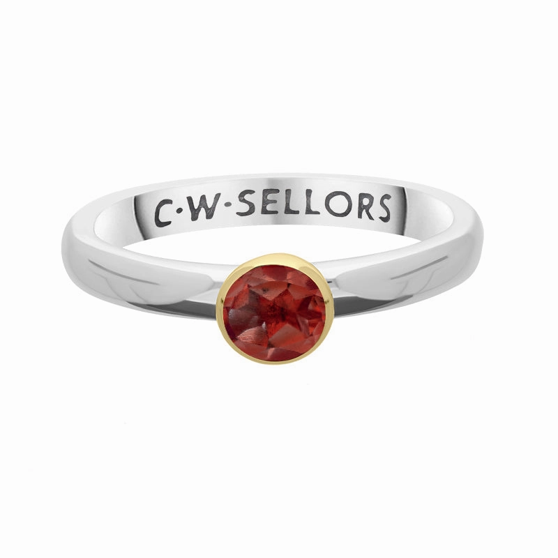 9ct Yellow Gold Sterling Silver Garnet Stepping Stones 5mm Round Bezel Set Ring