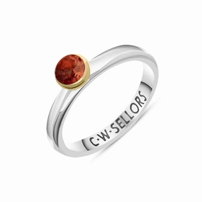 9ct Yellow Gold Sterling Silver Garnet Stepping Stones 5mm Round Bezel Set Ring