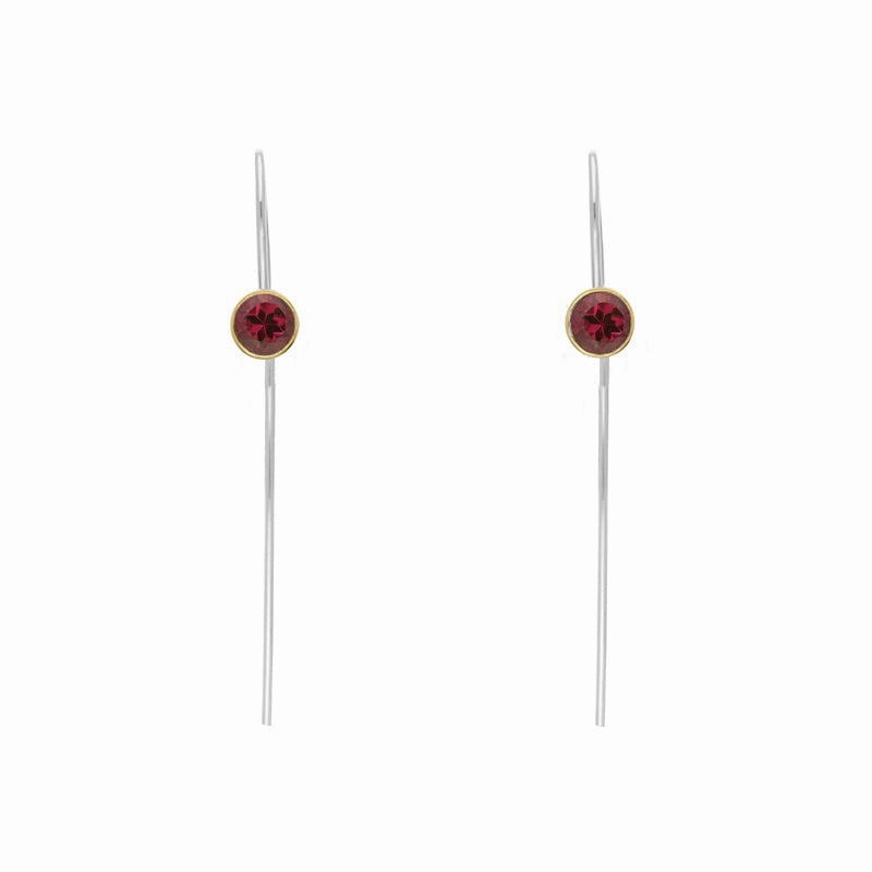 9ct Yellow Gold Sterling Silver Garnet Stepping Stones 5mm Round Hook Earrings