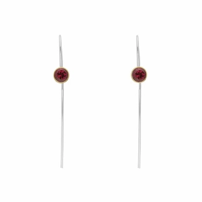 9ct Yellow Gold Sterling Silver Garnet Stepping Stones 5mm Round Hook Earrings