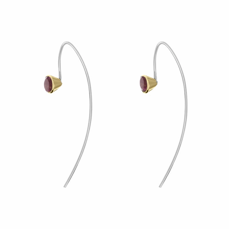 9ct Yellow Gold Sterling Silver Garnet Stepping Stones 5mm Round Hook Earrings