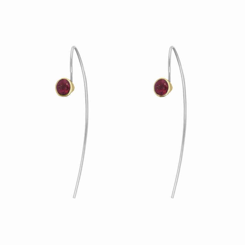 9ct Yellow Gold Sterling Silver Garnet Stepping Stones 5mm Round Hook Earrings