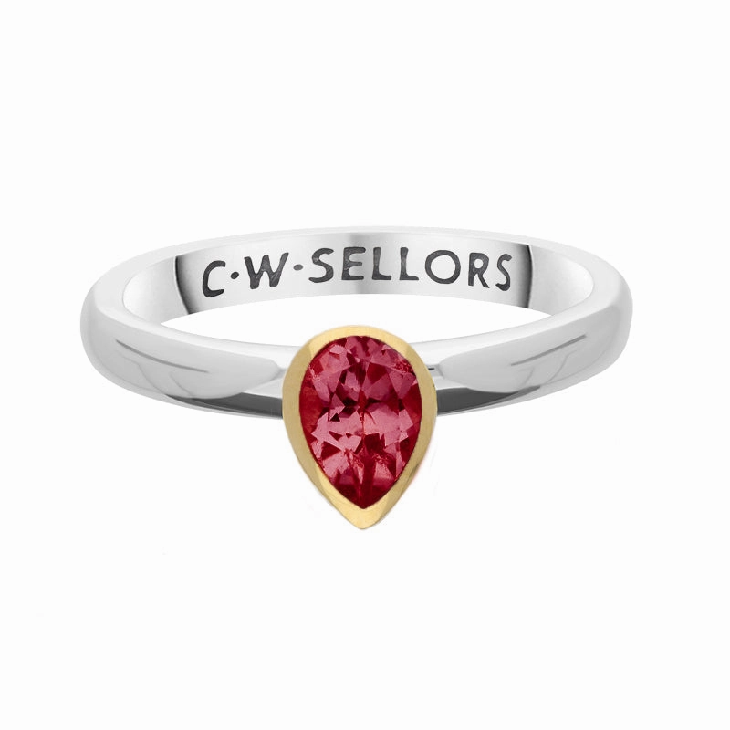 9ct Yellow Gold Sterling Silver Garnet Stepping Stones 5x7mm Pear Cut Bezel Set Ring