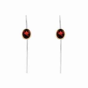 9ct Yellow Gold Sterling Silver Garnet Stepping Stones 6x8mm Oval Hook Earrings