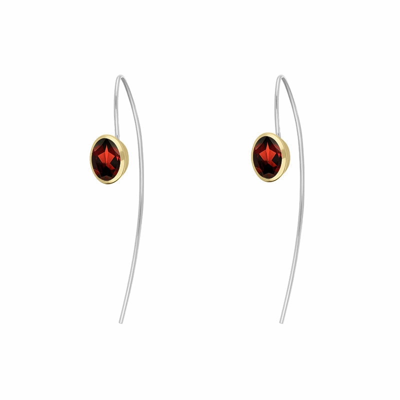 9ct Yellow Gold Sterling Silver Garnet Stepping Stones 6x8mm Oval Hook Earrings