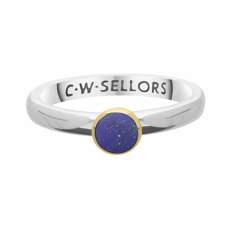 9ct Yellow Gold Sterling Silver Lapis Lazuli Stepping Stones 5mm Round Bezel Set Ring