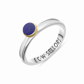 9ct Yellow Gold Sterling Silver Lapis Lazuli Stepping Stones 5mm Round Bezel Set Ring