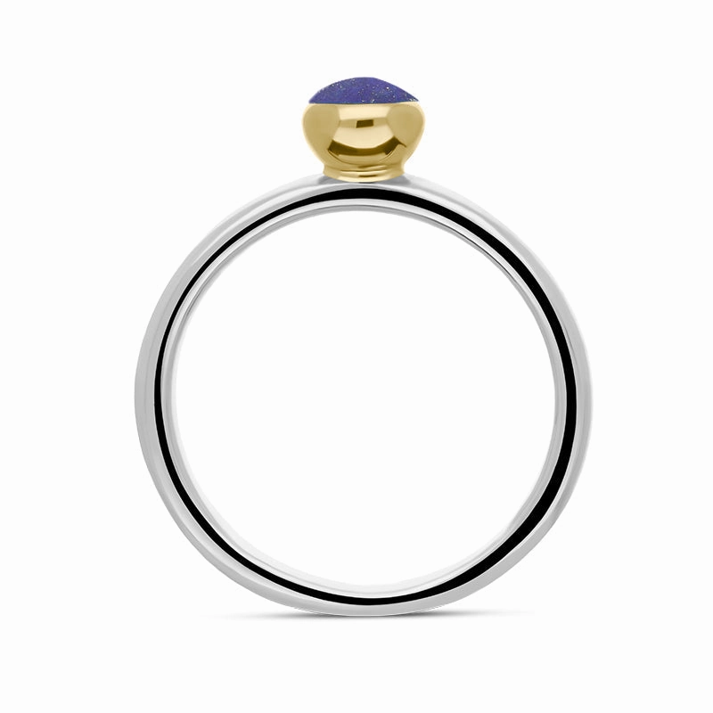 9ct Yellow Gold Sterling Silver Lapis Lazuli Stepping Stones 5mm Round Bezel Set Ring