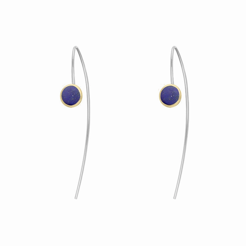 9ct Yellow Gold Sterling Silver Lapis Lazuli Stepping Stones 5mm Round Hook Earrings