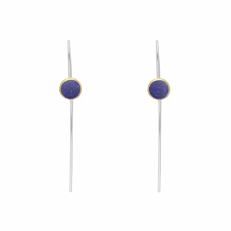 9ct Yellow Gold Sterling Silver Lapis Lazuli Stepping Stones 5mm Round Hook Earrings