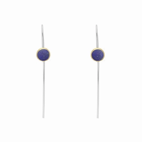 9ct Yellow Gold Sterling Silver Lapis Lazuli Stepping Stones 5mm Round Hook Earrings