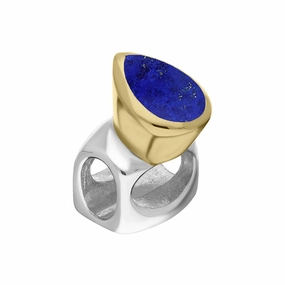 9ct Yellow Gold Sterling Silver Lapis Lazuli Stepping Stones 5x7mm Pear-shaped Charm
