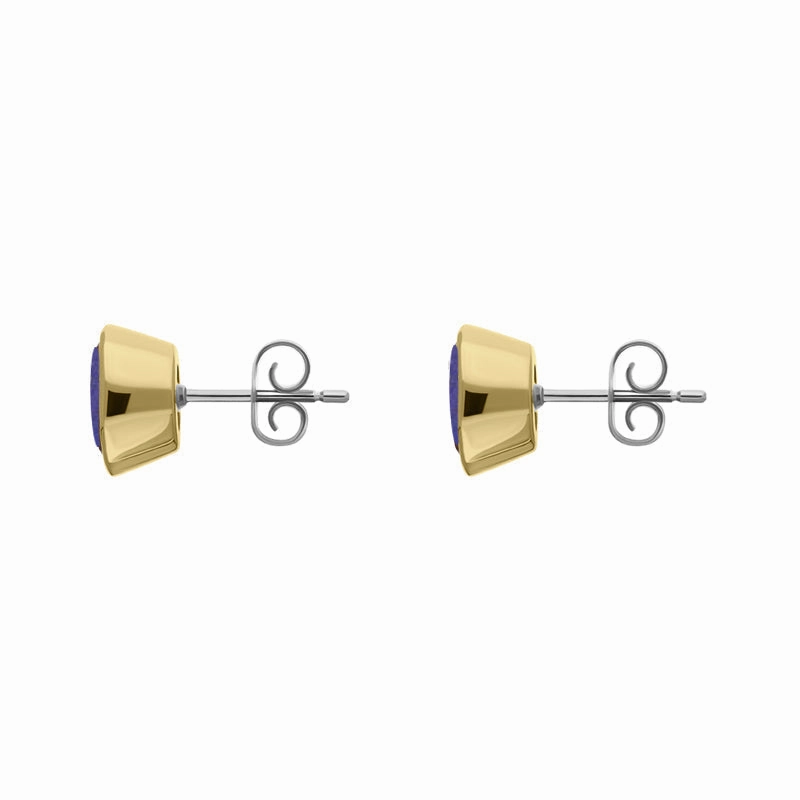 9ct Yellow Gold Sterling Silver Lapis Lazuli Stepping Stones 6x8mm Oval Stud Earrings