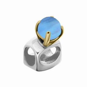 9ct Yellow Gold Sterling Silver Moonstone Stepping Stones 5mm Round Claw Set Charm
