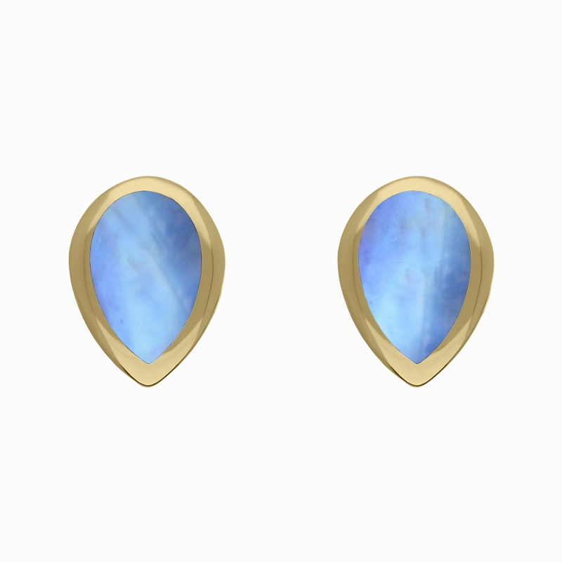 9ct Yellow Gold Sterling Silver Moonstone Stepping Stones 5x7mm Pear Stud Earrings