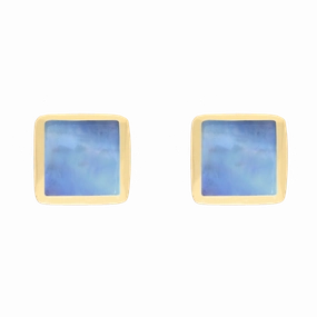 9ct Yellow Gold Sterling Silver Moonstone Stepping Stones Square Stud Earrings
